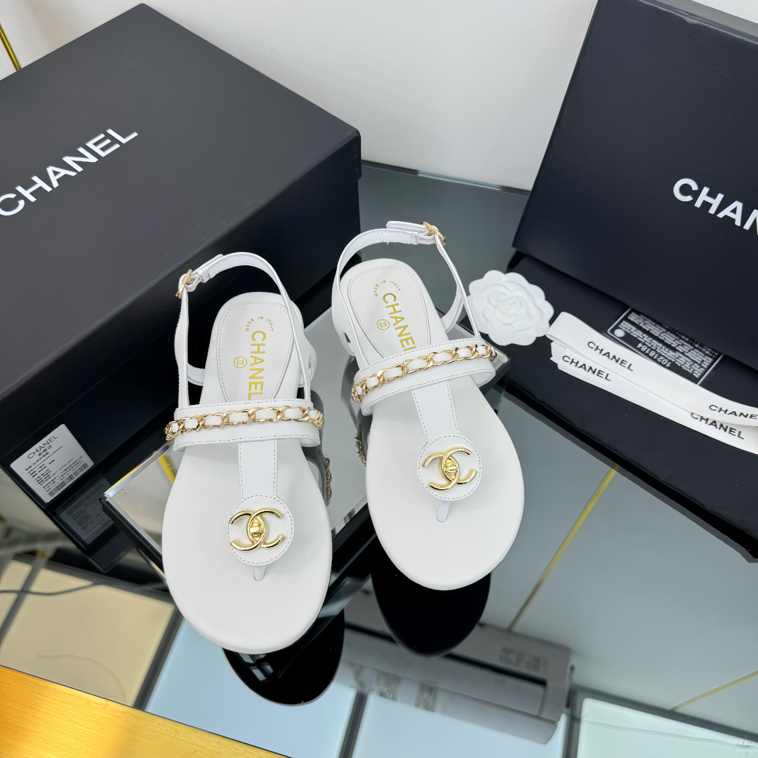 Elegant CC Chain White Leather Sandals for Women - Designer Inspired 5 cmp i1743030379556 5181 0 3