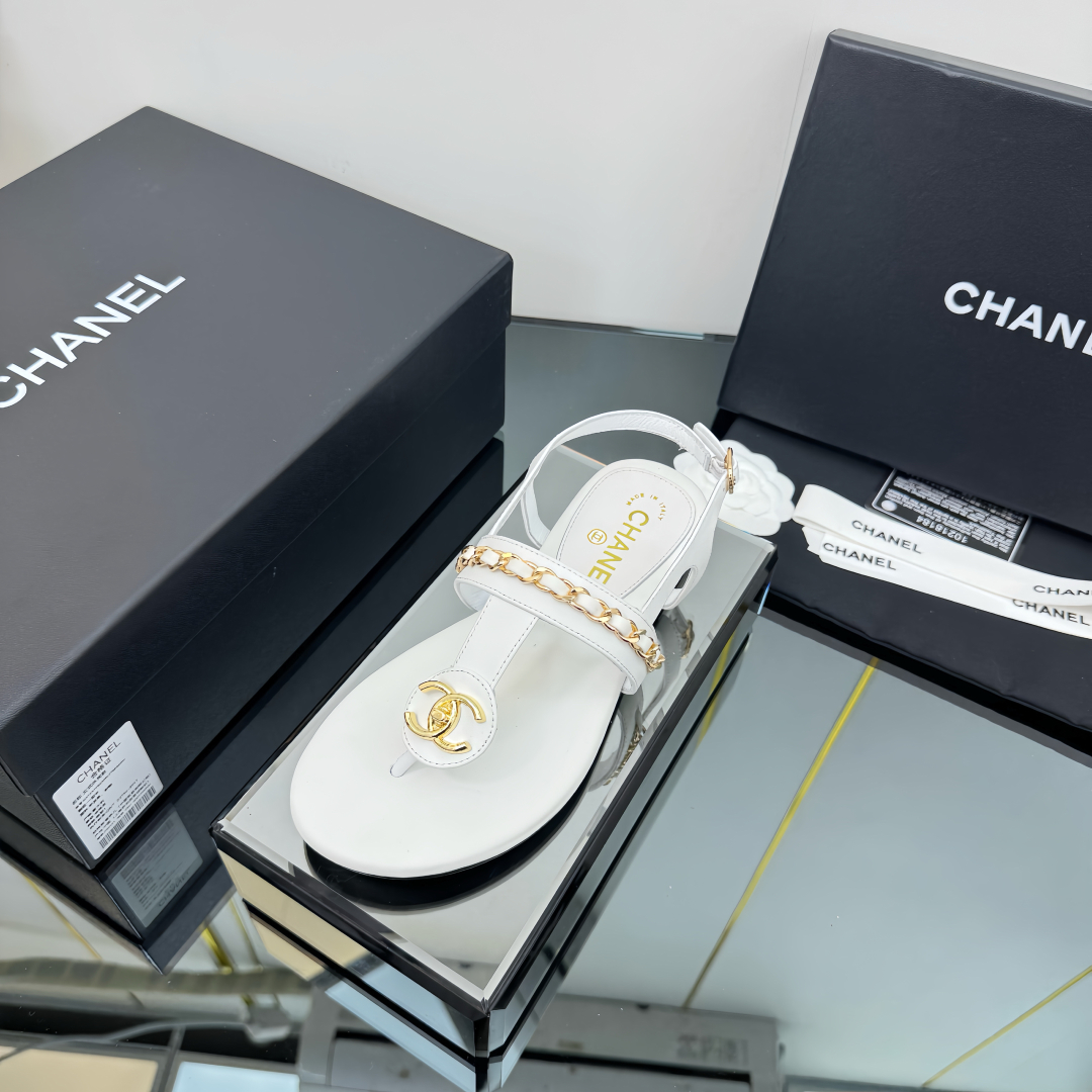 Elegant CC Chain White Leather Sandals for Women - Designer Inspired 2 cmp i1743030379605 4274 0 0