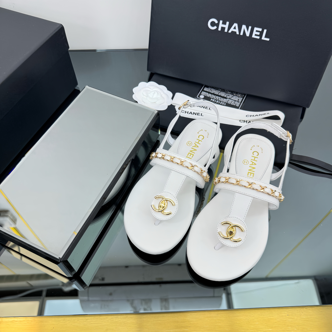 Elegant CC Chain White Leather Sandals for Women - Designer Inspired 7 cmp i1743030381617 2423 0 5