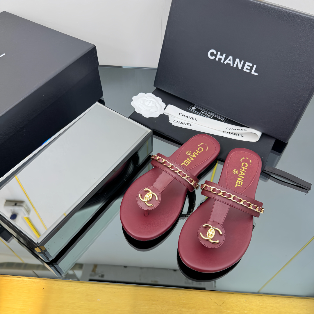 Chanel Women's Leather Thong Sandals With Chain Detail -Burgundy 4 cmp i1743030525041 3790 0 1