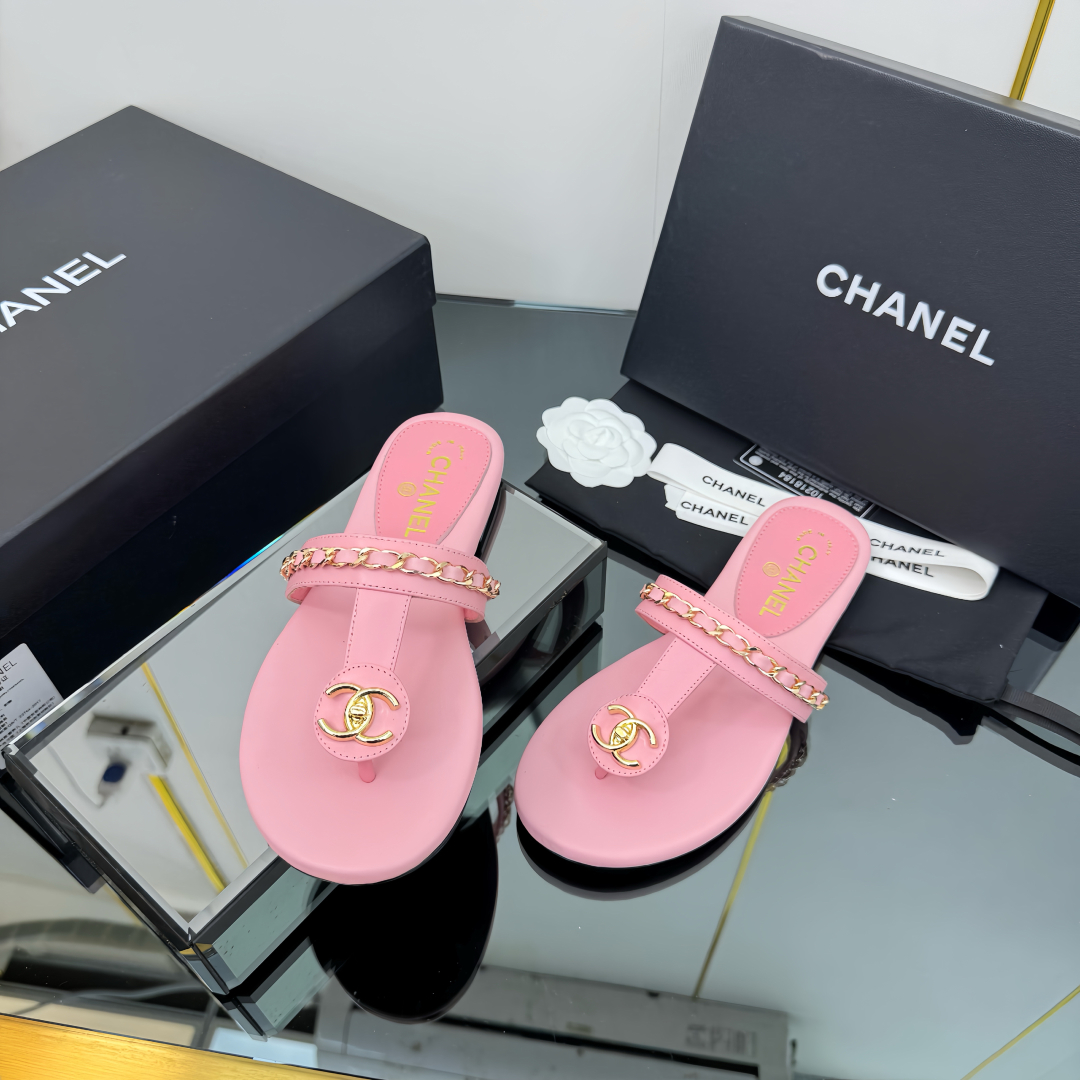 Chanel Women's Pink Leather Thong Sandals with Chain Detail - Summer Essential 5 cmp i1743030540879 6328 0 2