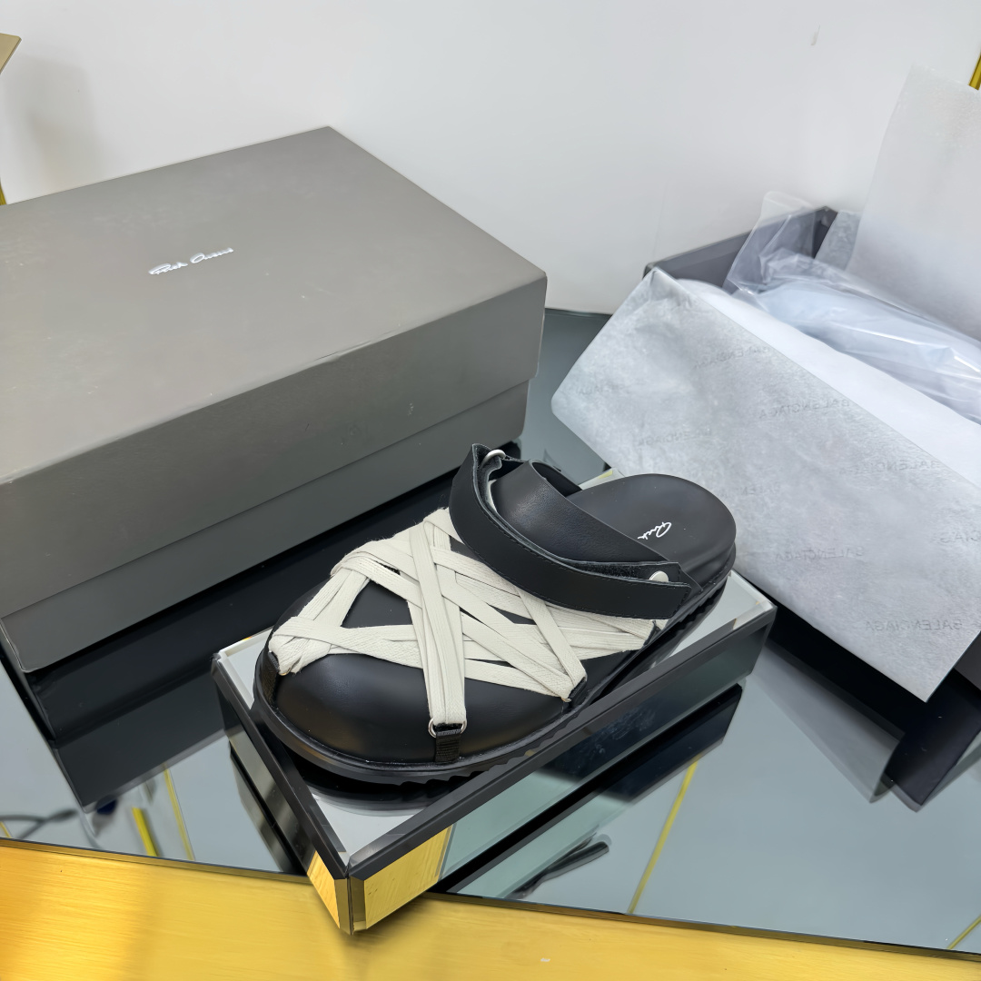 NO:256587,:Band straps for men Rickowens Owens Crazy Strap Couple Slippers Suede Black The 