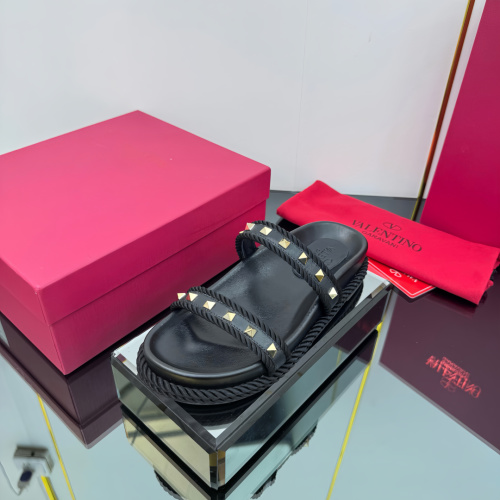 Valentino Rockstud Rope Trim Leather Slide Sandals for Women 1 Valentino Rockstud Rope Trim Leather Slide Sandals for Women