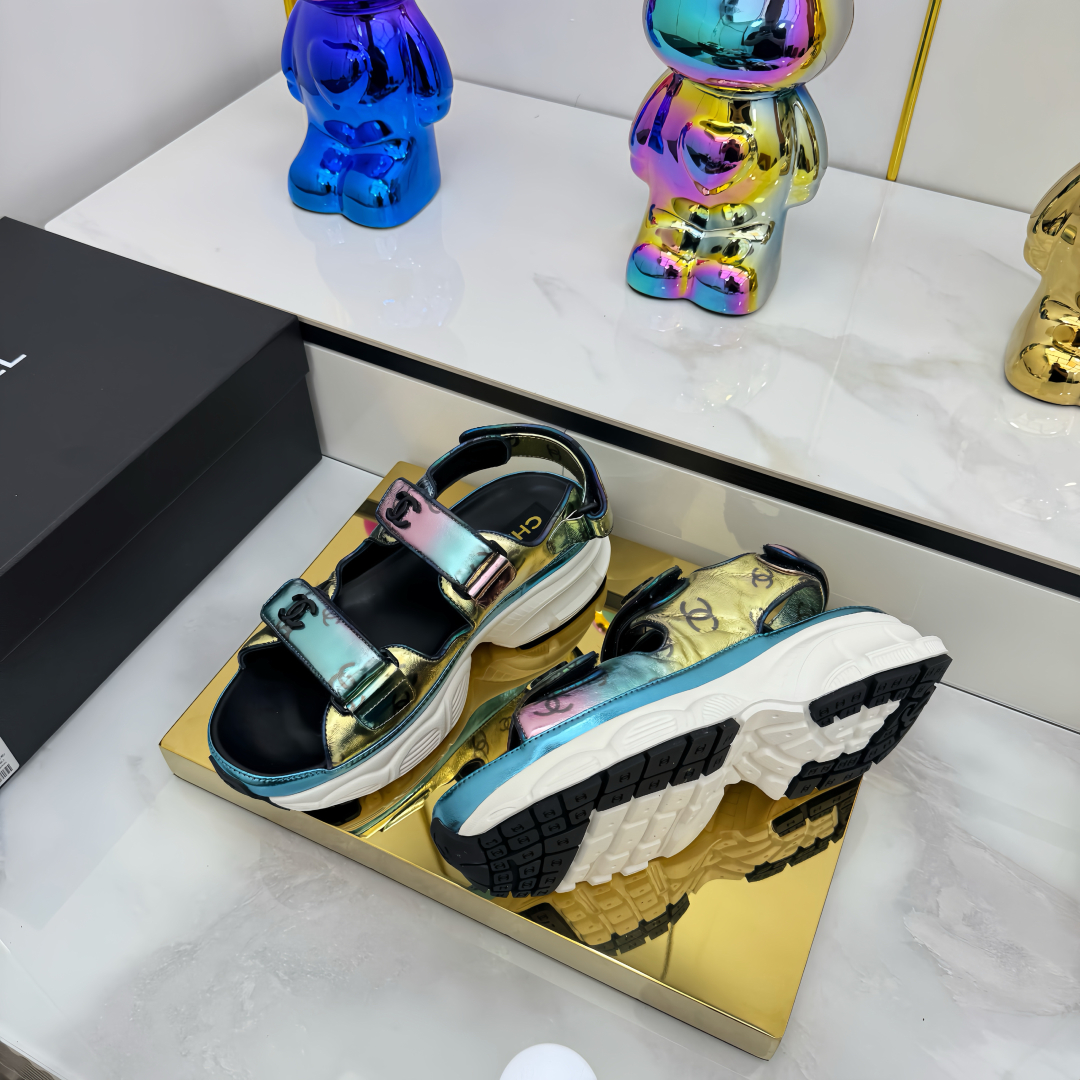 Chanel Iridescent Velcro Beach Sandals - Stylish Summer Comfort 1 Chanel Iridescent Velcro Beach Sandals - Stylish Summer Comfort