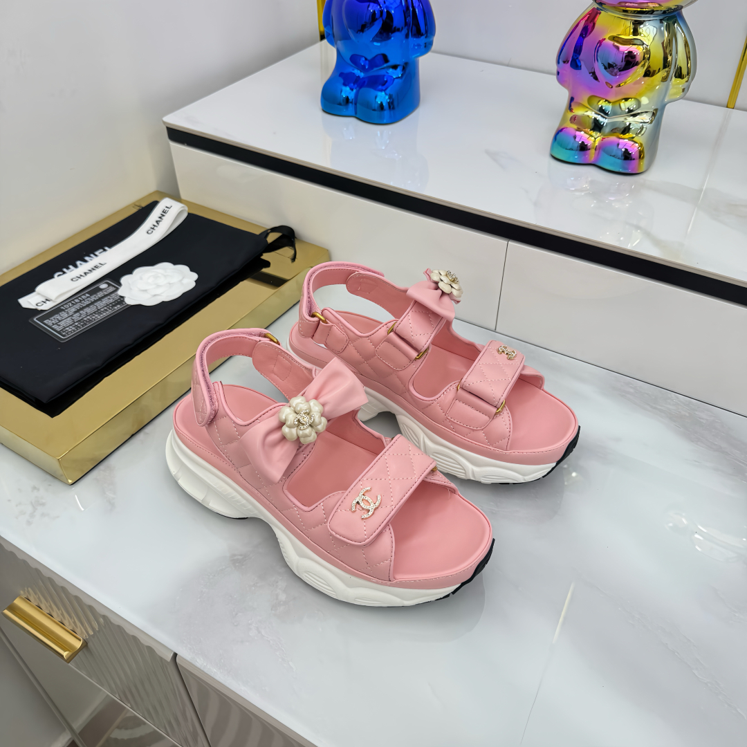 Chanel Women's Pink Lambskin Velcro Strap Sandals with Bow Accent 2 cmp i1745797994476 3760 0 1