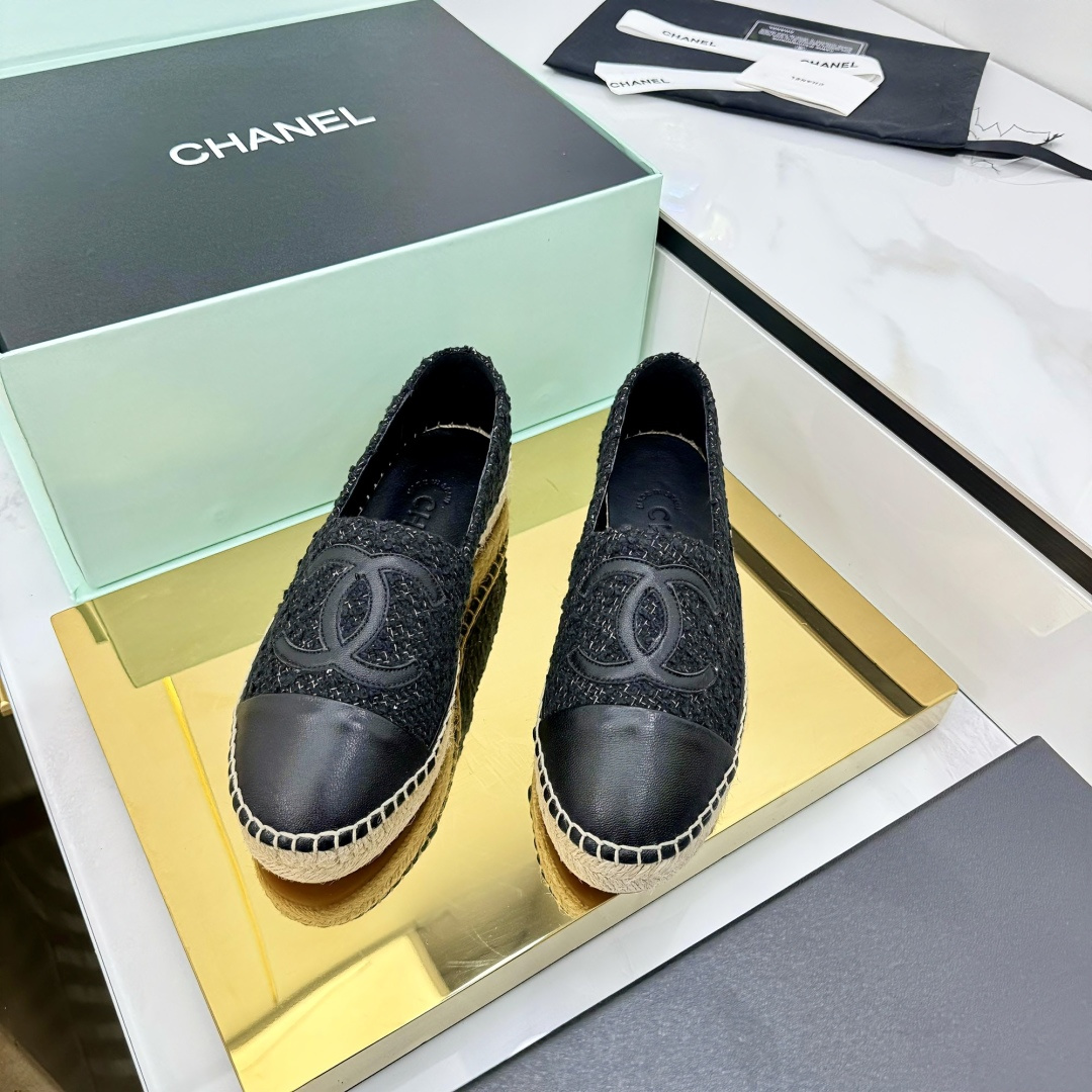 シャネル 渔夫鞋 牛仔面 小香拖鞋 手工縫製