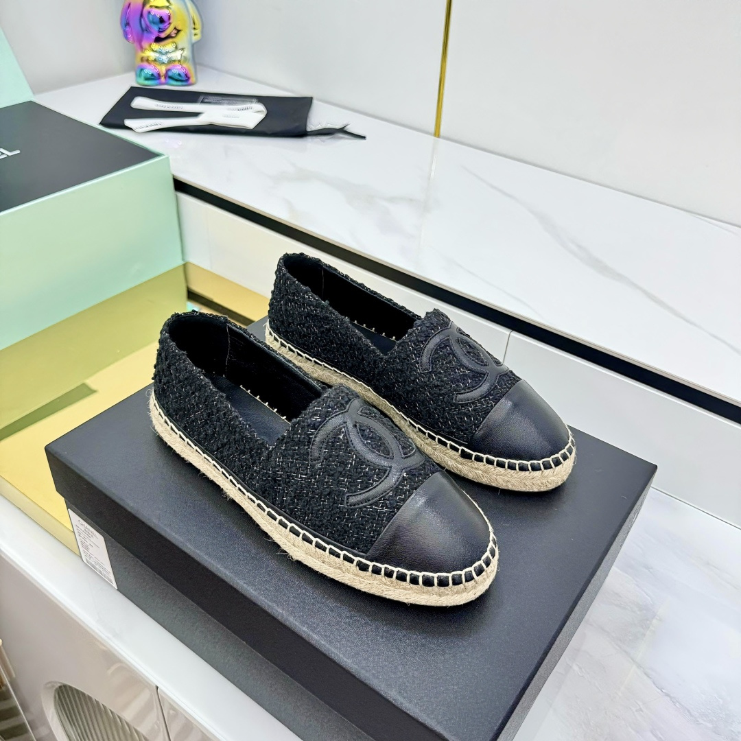 シャネル 渔夫鞋 牛仔面 小香拖鞋 手工縫製