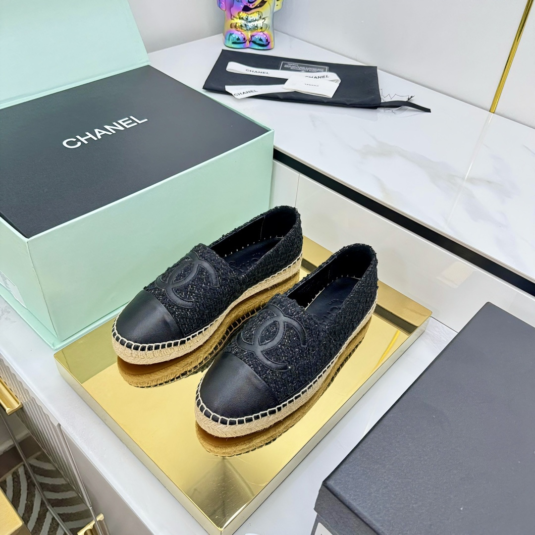 シャネル 渔夫鞋 牛仔面 小香拖鞋 手工縫製