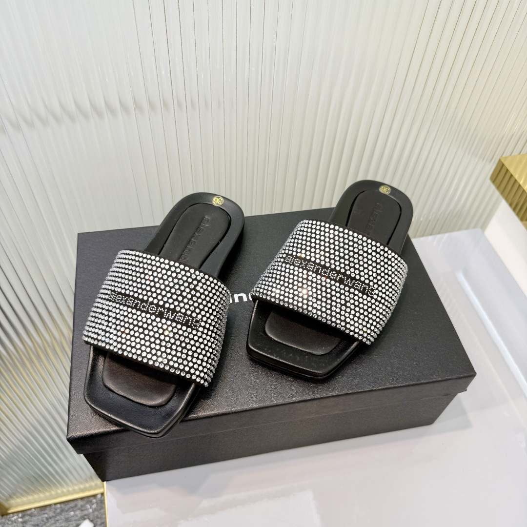 Alexander Wang Alexander Wang亚历山大王高跟鞋女士奢侈品Alexande* Wang 1:1的材料满钻懒人拖