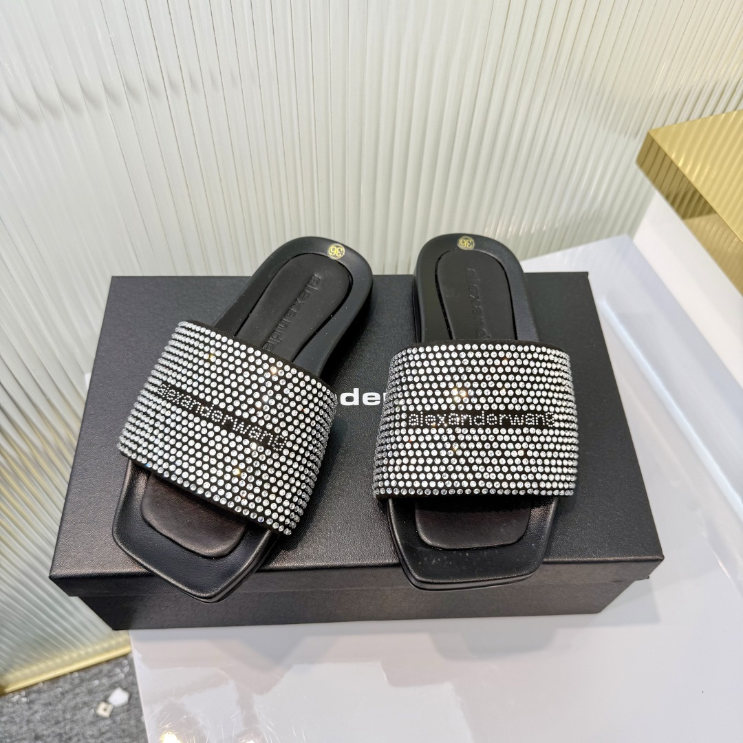 Alexander Wang Alexander Wang亚历山大王高跟鞋女士奢侈品Alexande* Wang 1:1的材料满钻懒人拖