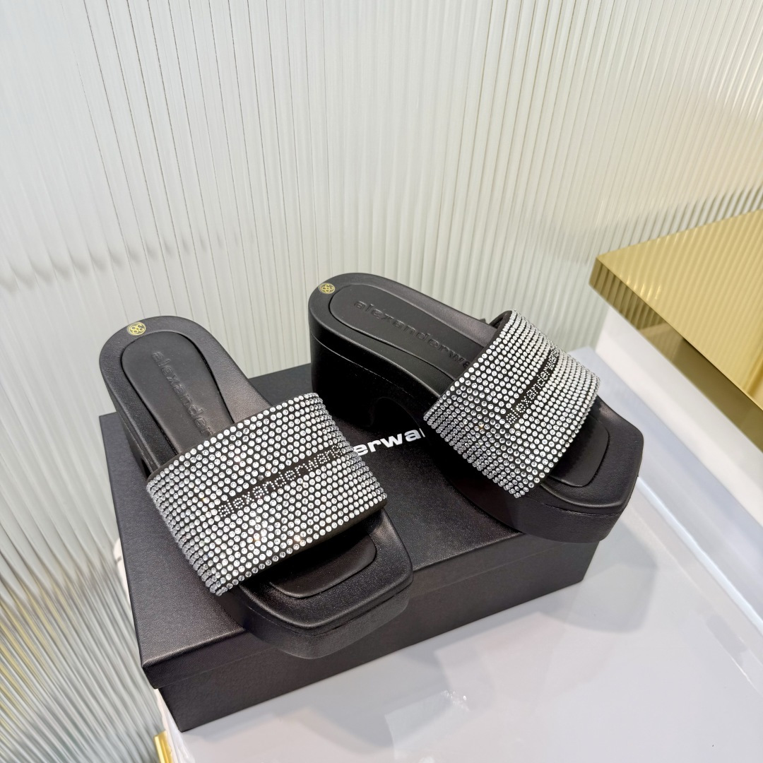 Alexander Wang Alexander Wang亚历山大王高跟鞋女士奢侈品Alexande* Wang 1:1的材料满钻懒人拖