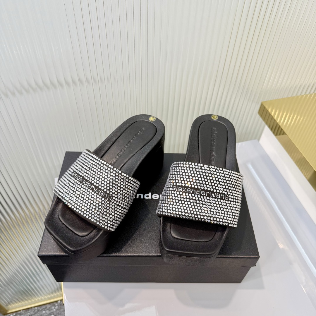 Alexander Wang Alexander Wang亚历山大王高跟鞋女士奢侈品Alexande* Wang 1:1的材料满钻懒人拖