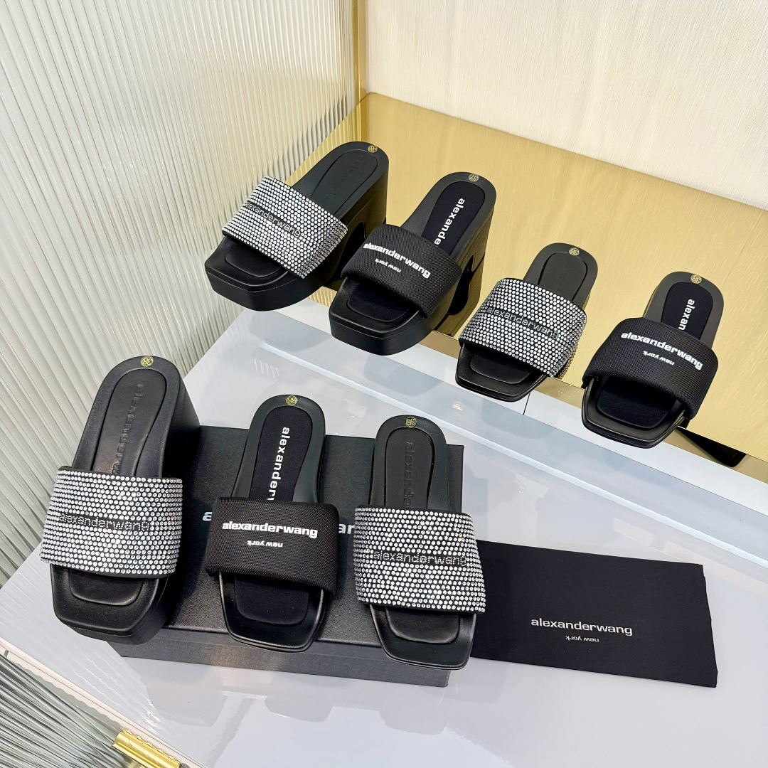Alexander Wang Alexander Wang亚历山大王高跟鞋女士奢侈品Alexande* Wang 1:1的材料满钻懒人拖