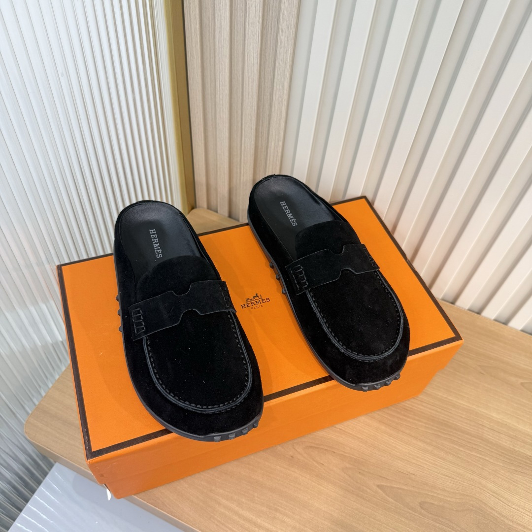 Hermes Black H Detail Mules