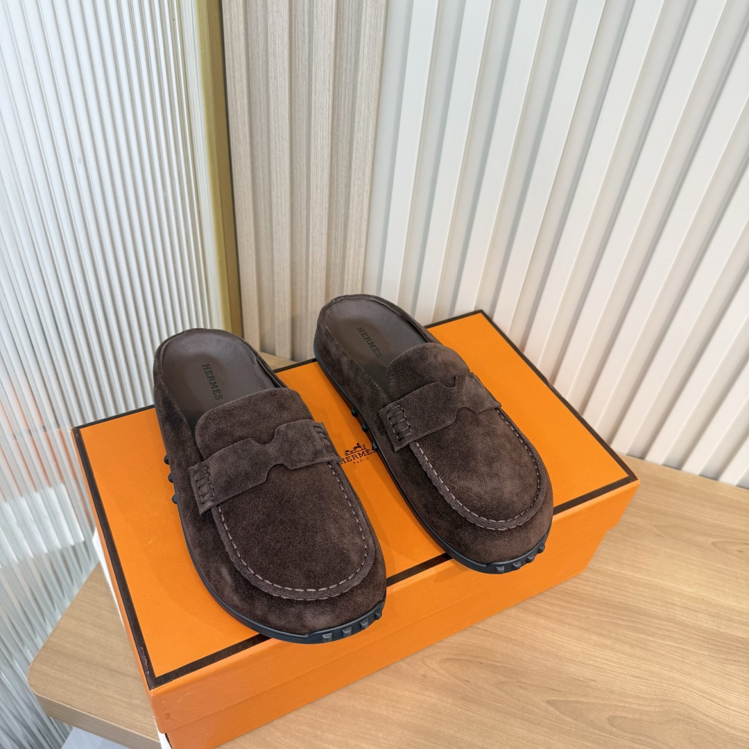 Hermes Brown H Detail Mules