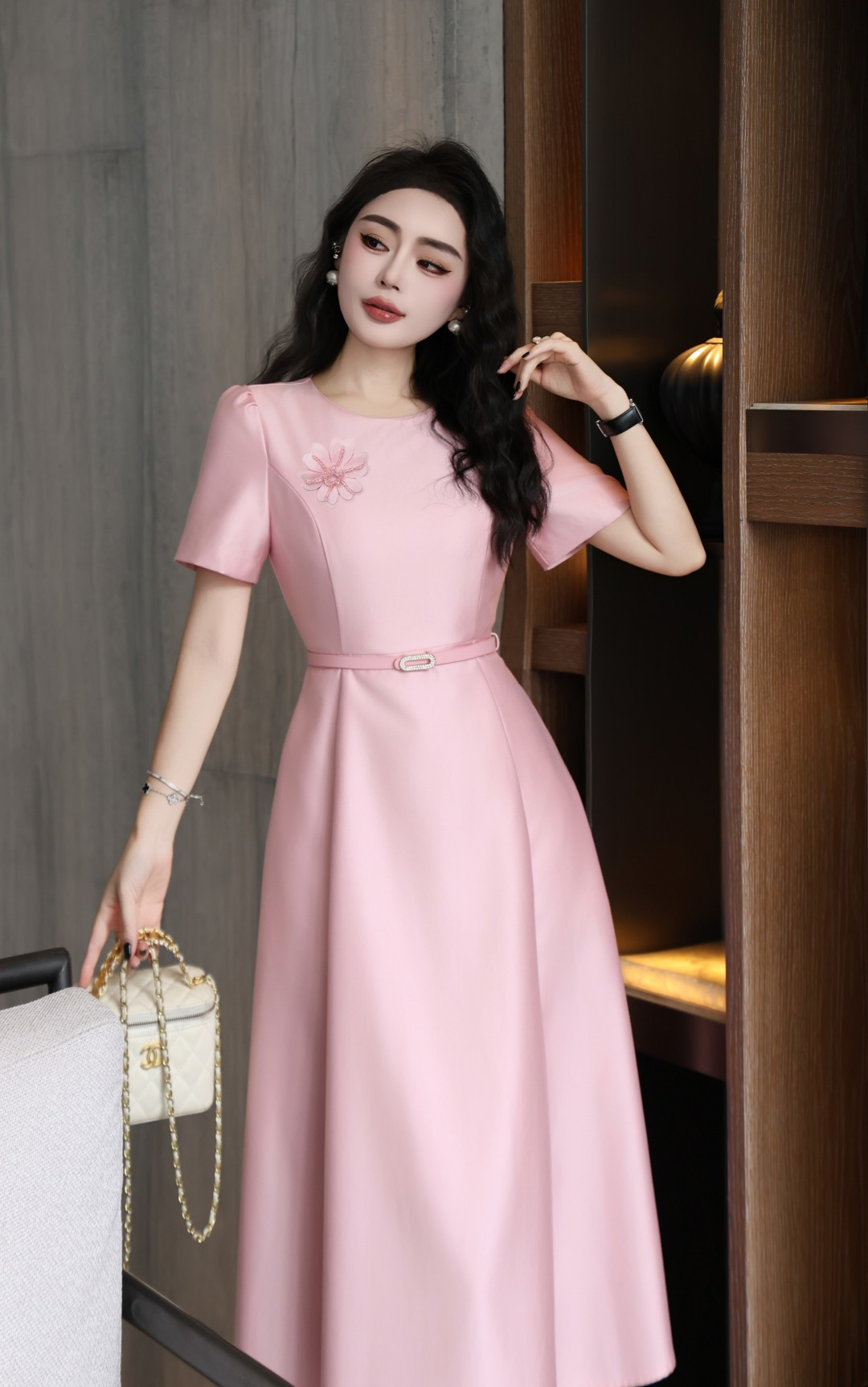 Elegant Silk Blend A-Line Dress with Belt - Perfect for Special Occasions
