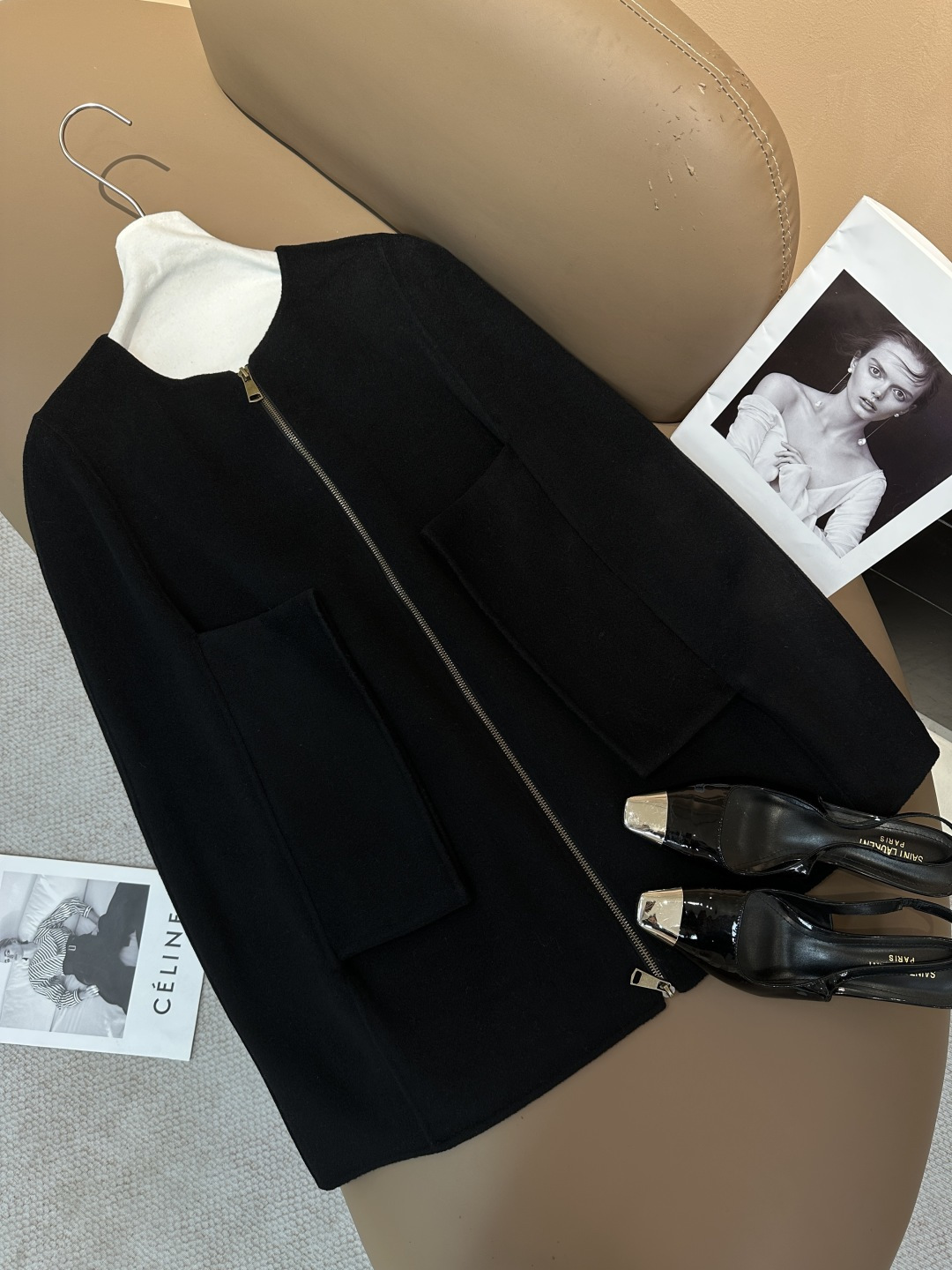 NO:945085,M* Early Autumn Round Neck Zipper Cape Double-sided Cashmere Coat Composition 10 Cashmere 90 Wool Size SML Color Black White Camel, Maxmara-Clothing,19860909M*早秋圆领拉链斗篷双面羊绒大衣 成分10羊绒90羊毛 尺码SML 颜色黑 白 驼,麦丝玛拉-服装,,Women's clothing