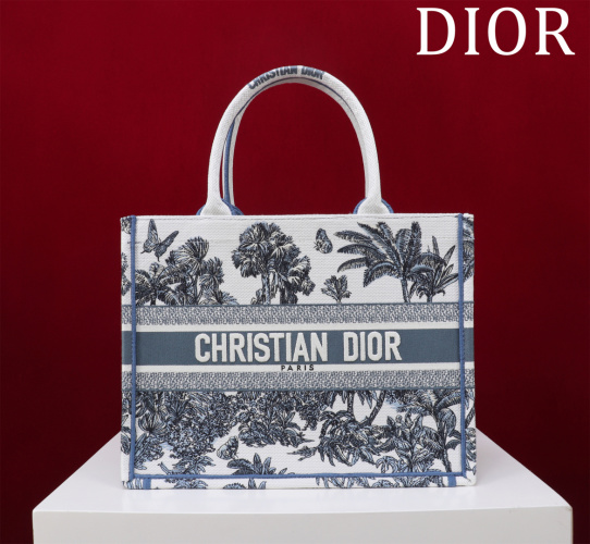 Dior Riviera Book Tote Bag Medium White and Blue Palms Jouy Print Embroidery