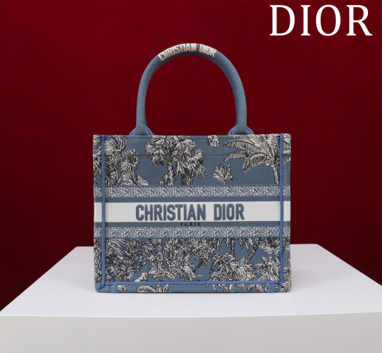 Dior Riviera Book Tote Bag - Small, Blue Palms Embroidery, Authentic Design