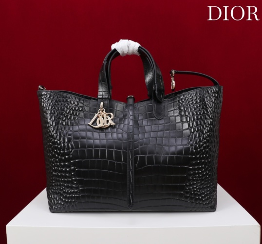 Dior Toujours Black Crocodile-Embossed Leather Large Tote Bag