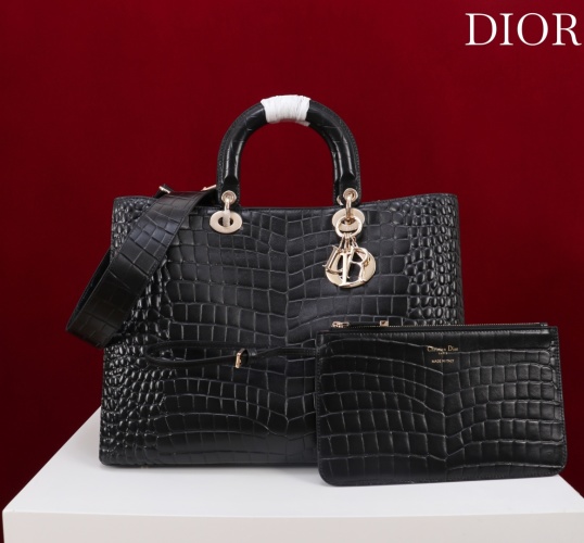 Dior Toujours Large Handbag in Black Crocodile Embossed Leather with Pouch 1 Dior Toujours Large Handbag in Black Crocodile Embossed Leather with Pouch