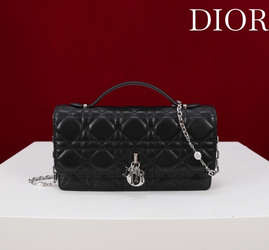 Elegant Lady Dior Pearl Embellished Crossbody Bag - Black Lambskin, Silver Finish 1 Elegant Lady Dior Pearl Embellished Crossbody Bag - Black Lambskin, Silver Finish