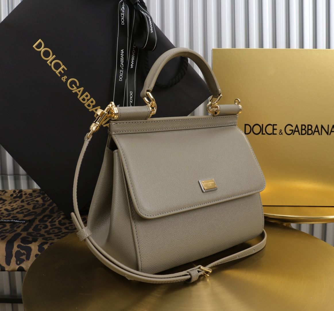 Dolce & Gabbana Sicily 11125 Leather Satchel, Gray Brown, 21x16x8cm 4 cmp a1751566611588 0777