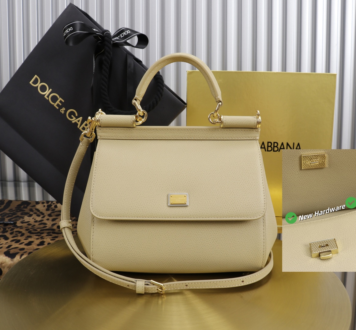 Dolce & Gabbana Sicily 11125 Beige Leather Top Handle Satchel Bag, 21x16x8cm 2 cmp a1752232737194 8154