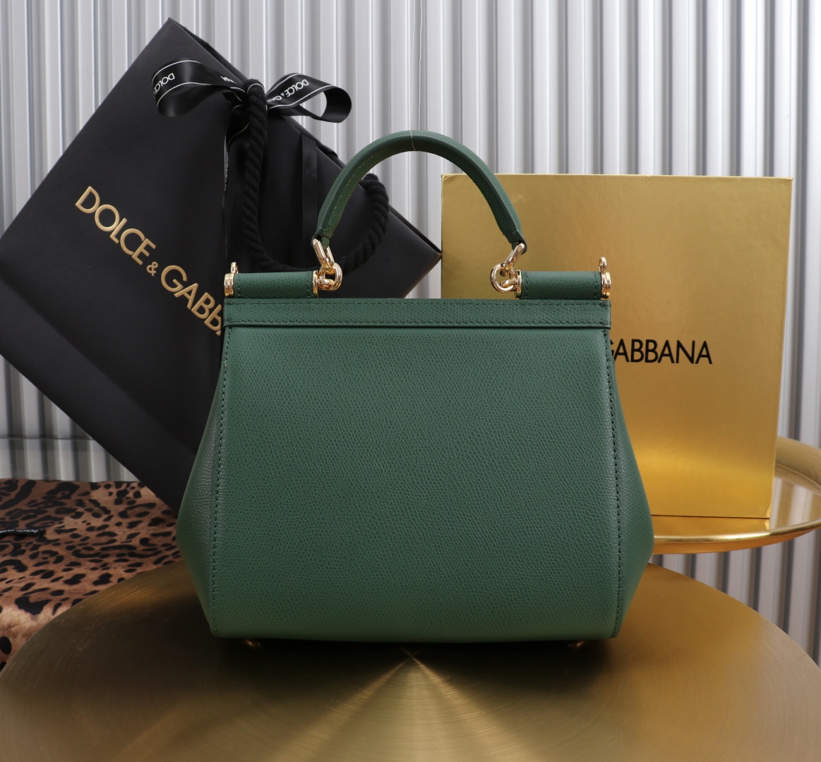 Dolce&Gabbana Sicily 11125 Green Leather Satchel Bag, 21 x 16 x 8 cm 5 cmp a1752232759319 0073