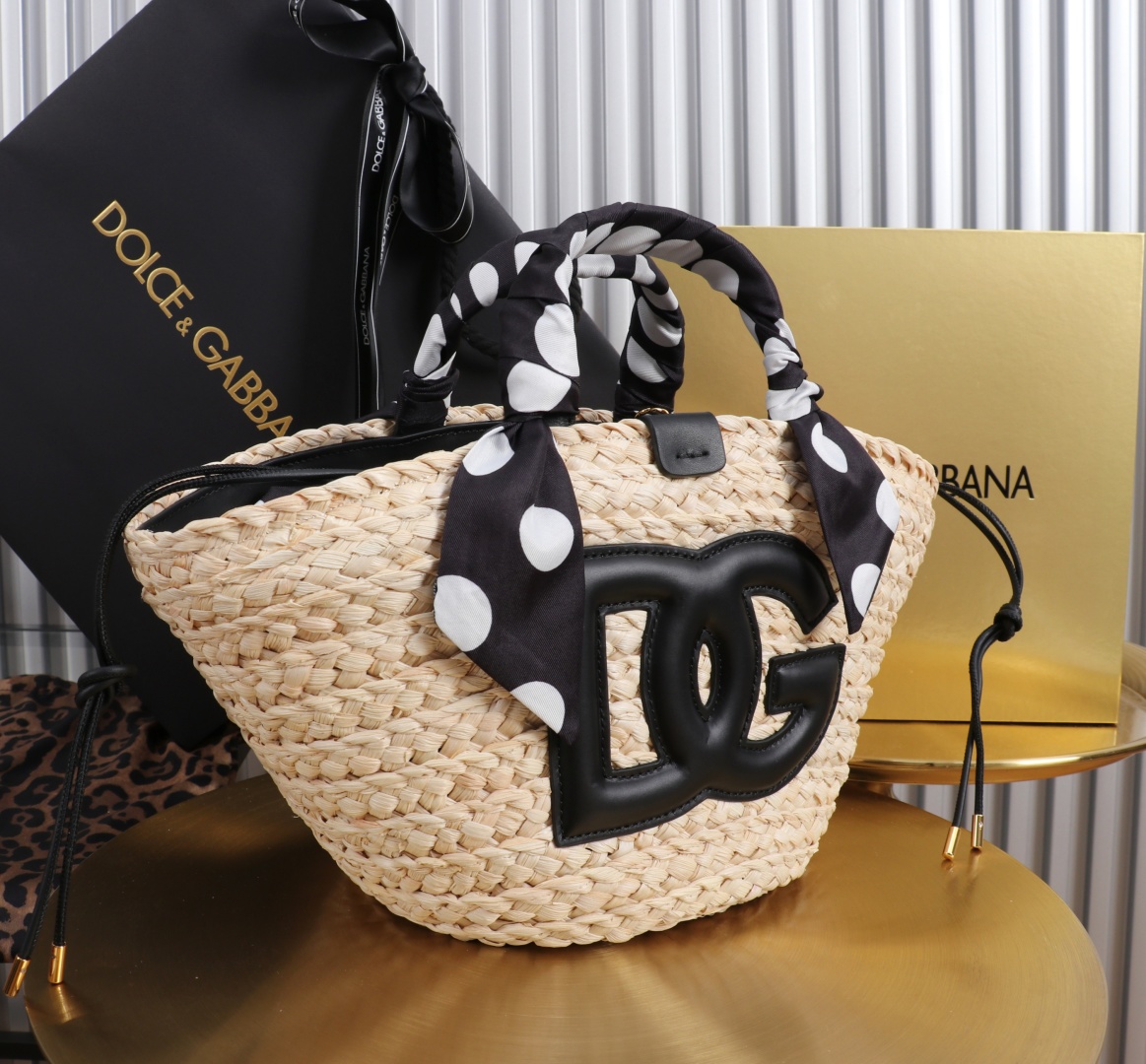 Dolce & Gabbana Raffia Woven Handbag With Leather Trim And Polka Dot Scarf 2 cmp a1755621389315 2887