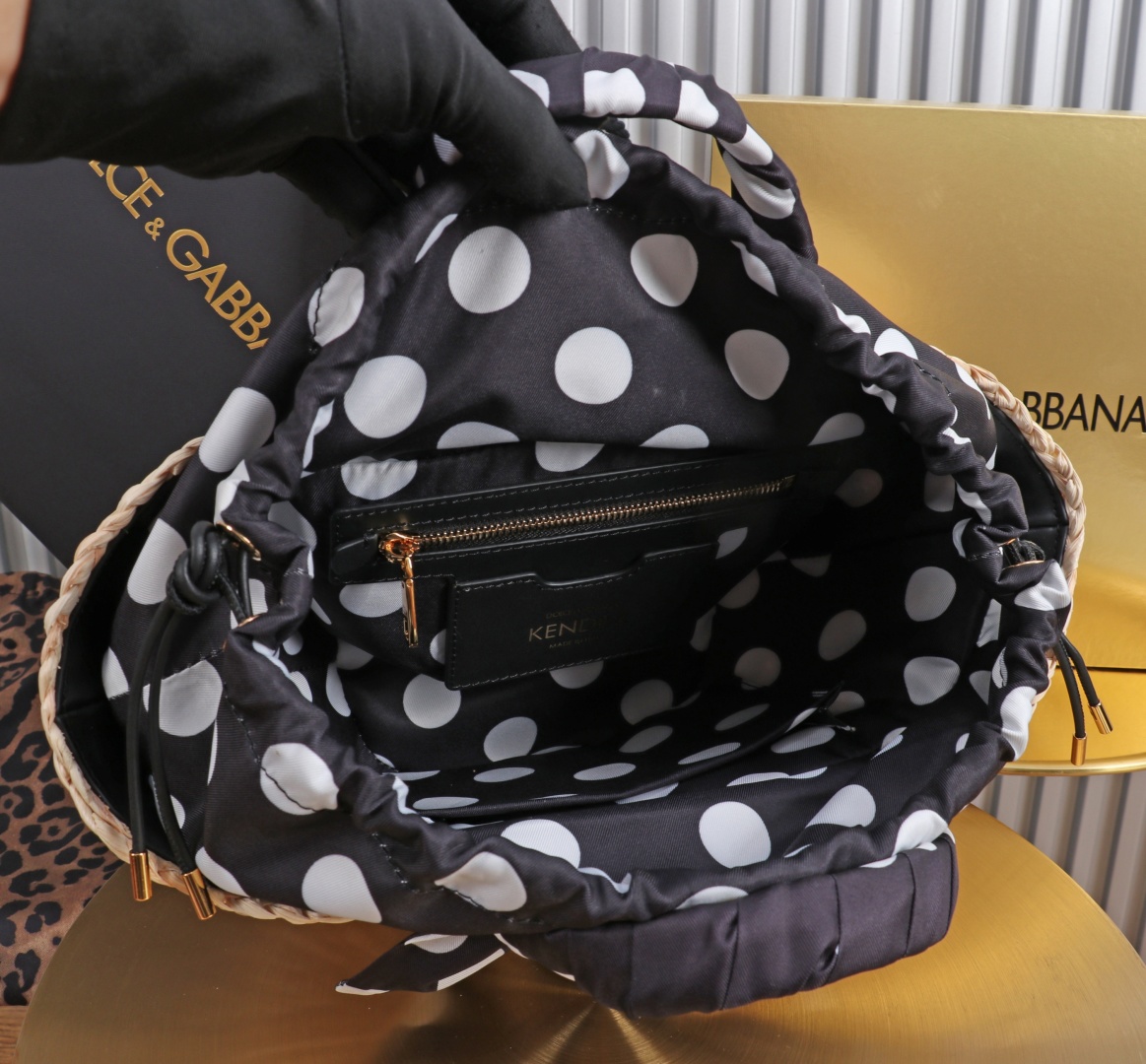 Dolce & Gabbana Raffia Woven Handbag With Leather Trim And Polka Dot Scarf 5 cmp a1755621389316 6008