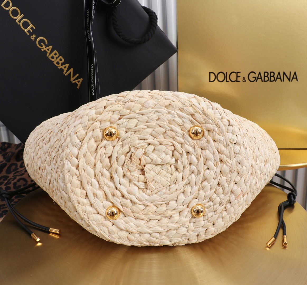 Dolce & Gabbana Raffia Woven Handbag With Leather Trim And Polka Dot Scarf 4 cmp a1755621389316 6245