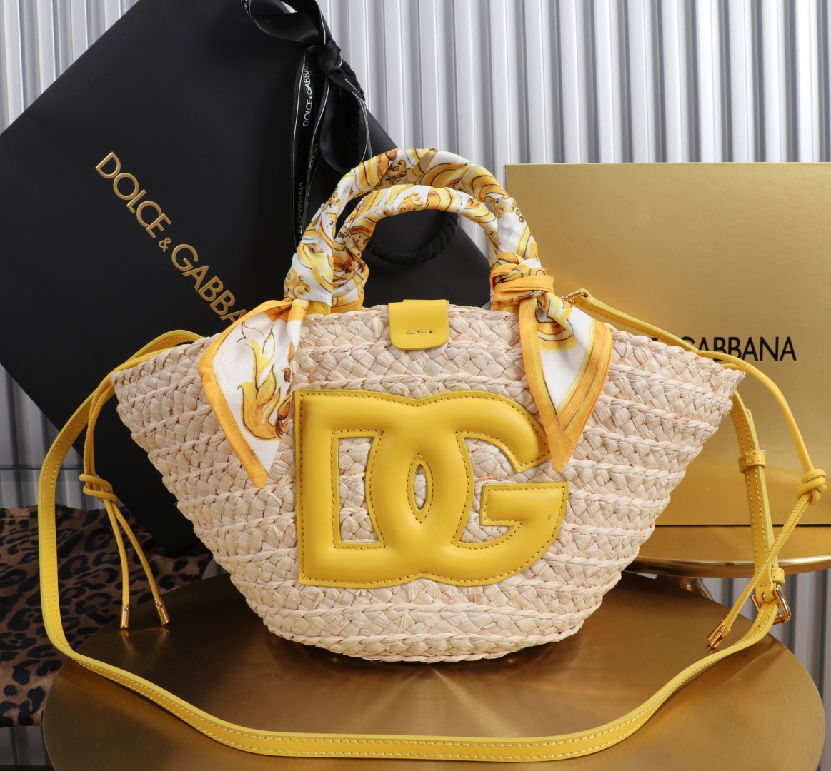 Dolce & Gabbana Raffia Tote Bag with Leather DG Logo and Scarf Accent 1 cmp a1755621419105 5558