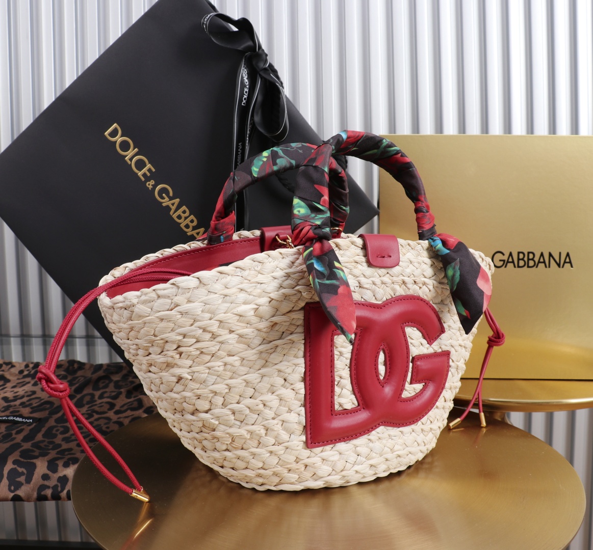 Dolce & Gabbana Raffia Basket Bag with Leather Logo and Floral Scarf 3 cmp a1755621436778 0235