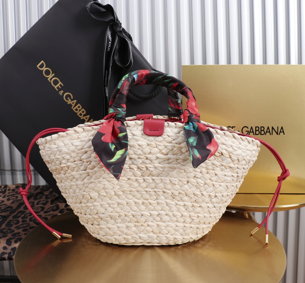 Dolce & Gabbana Raffia Basket Bag with Leather Logo and Floral Scarf 4 cmp a1755621436782 3113