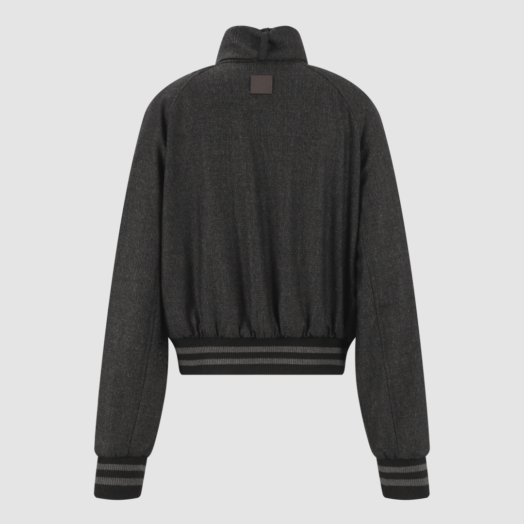 Dark Gray Draped Collar Zip Bomber Jacket