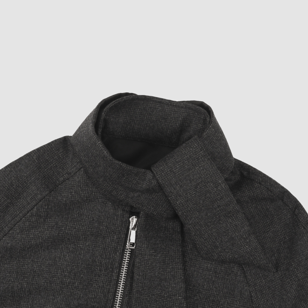 Dark Gray Draped Collar Zip Bomber Jacket