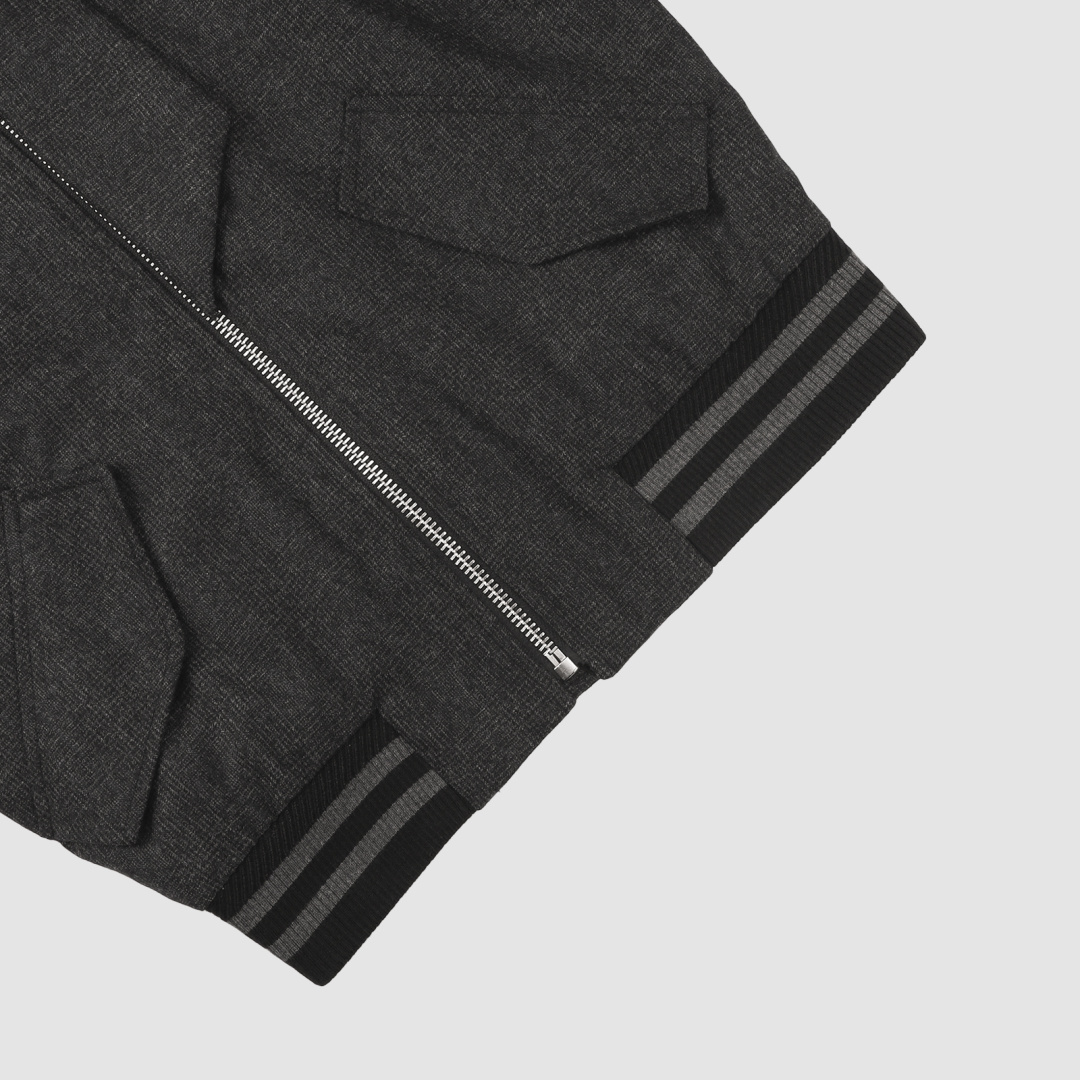 Dark Gray Draped Collar Zip Bomber Jacket