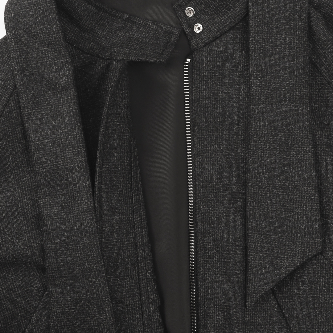 Dark Gray Draped Collar Zip Bomber Jacket