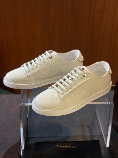 Stefano Ricci Men's Cream Leather Lace-Up Casual Sneakers, Fashionable and Elegant 1 Stefano Ricci Men's Cream Leather Lace-Up Casual Sneakers, Fashionable and Elegant