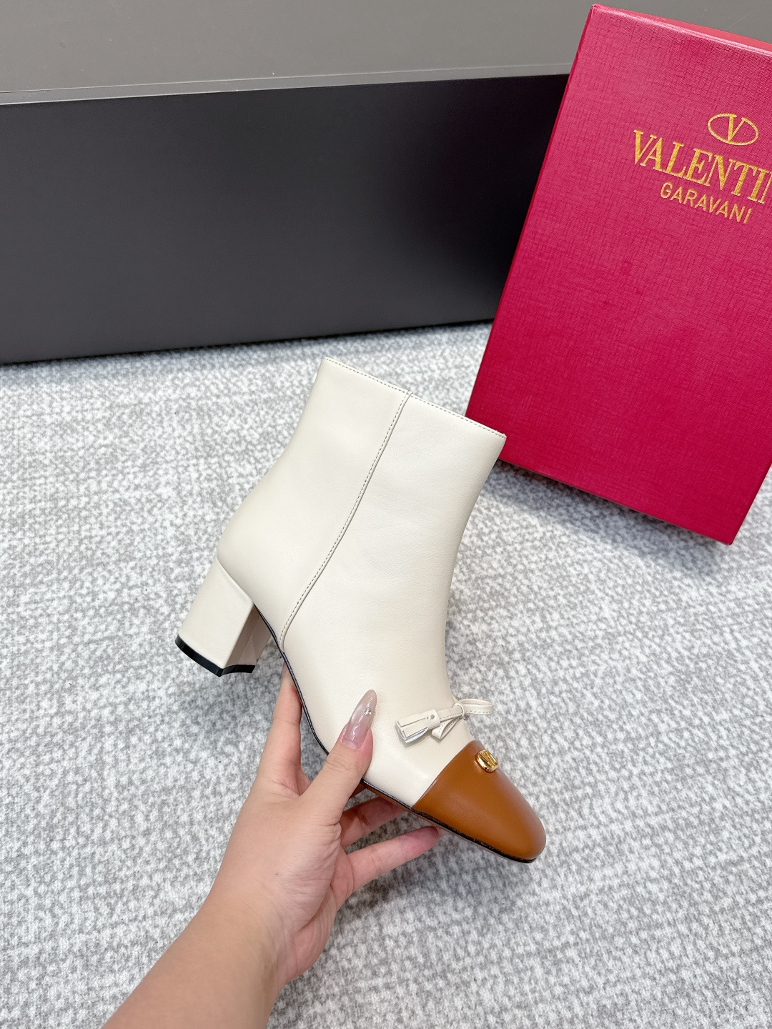 Valentino VLogo Two-tone Square Toe Ankle Boots