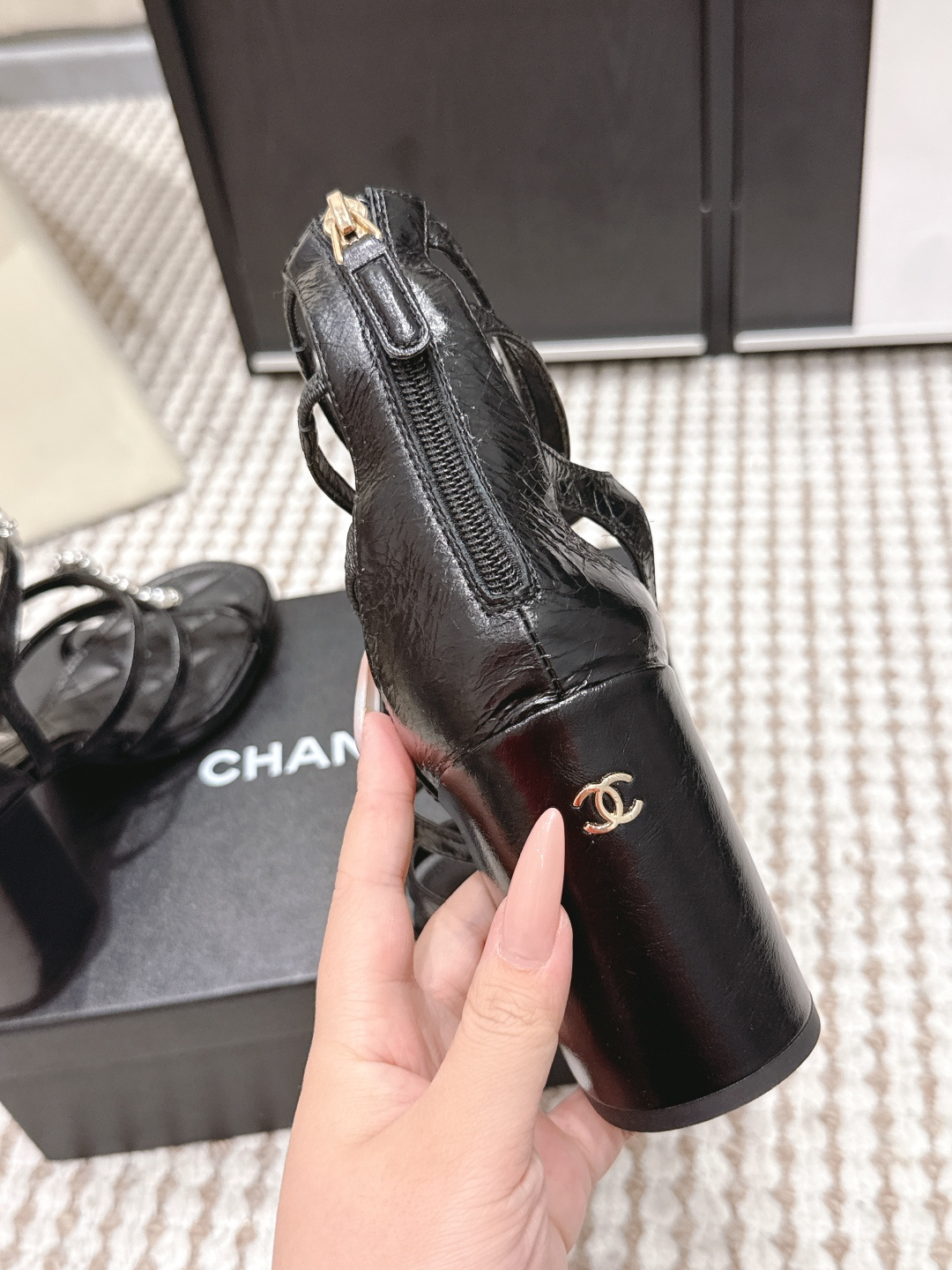 Chanel Chane*26SS早春新款高跟珍珠水钻凉鞋