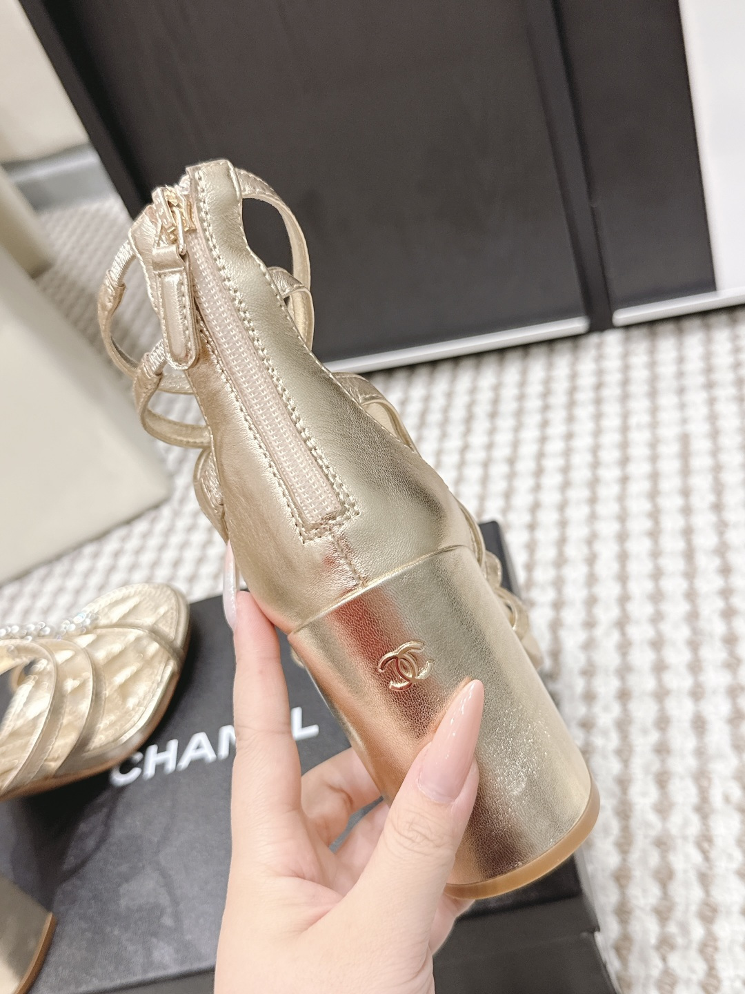 Chanel Chane*26SS早春新款高跟珍珠水钻凉鞋