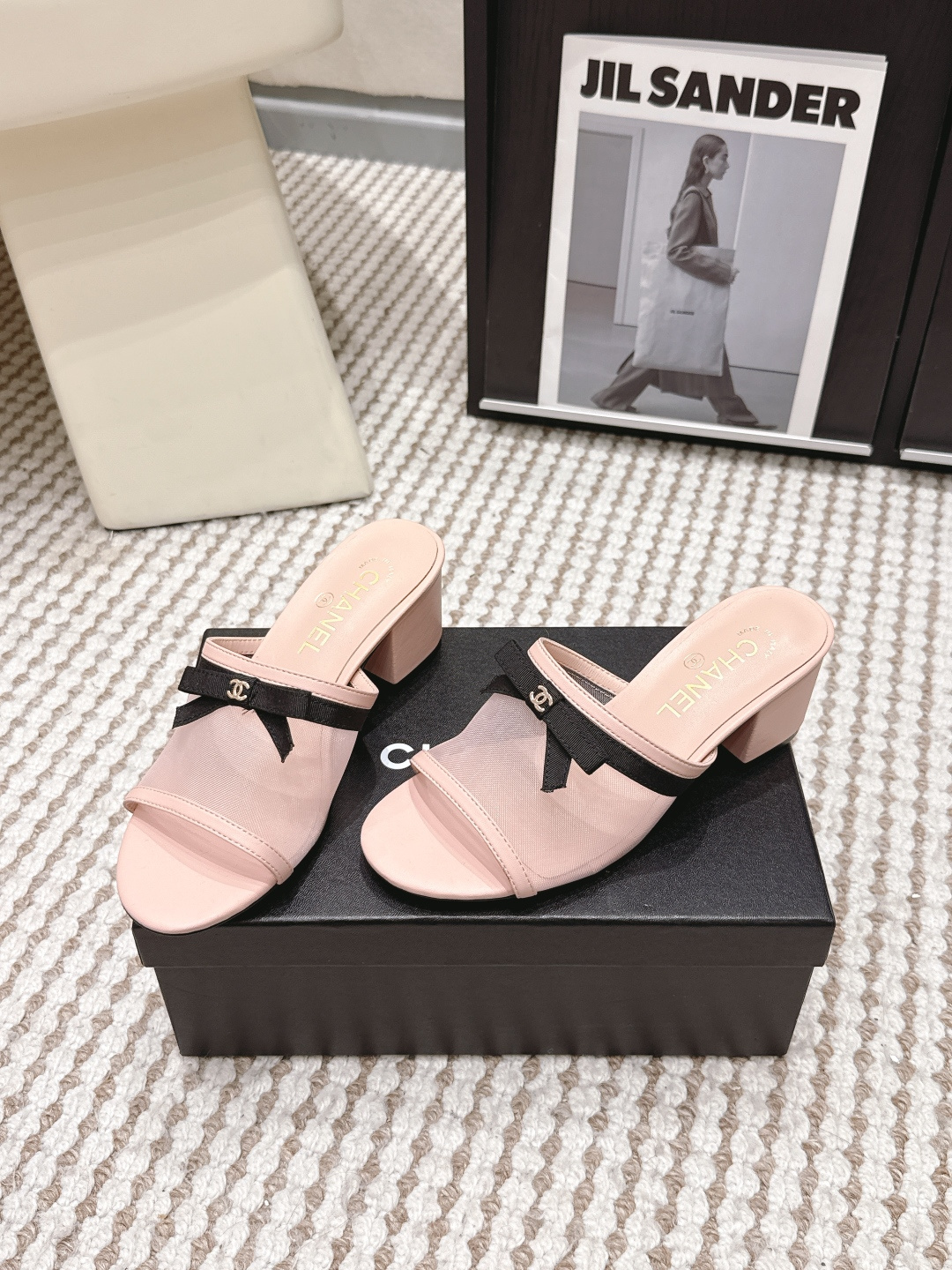Мюли женские розовые с бантом Chanel