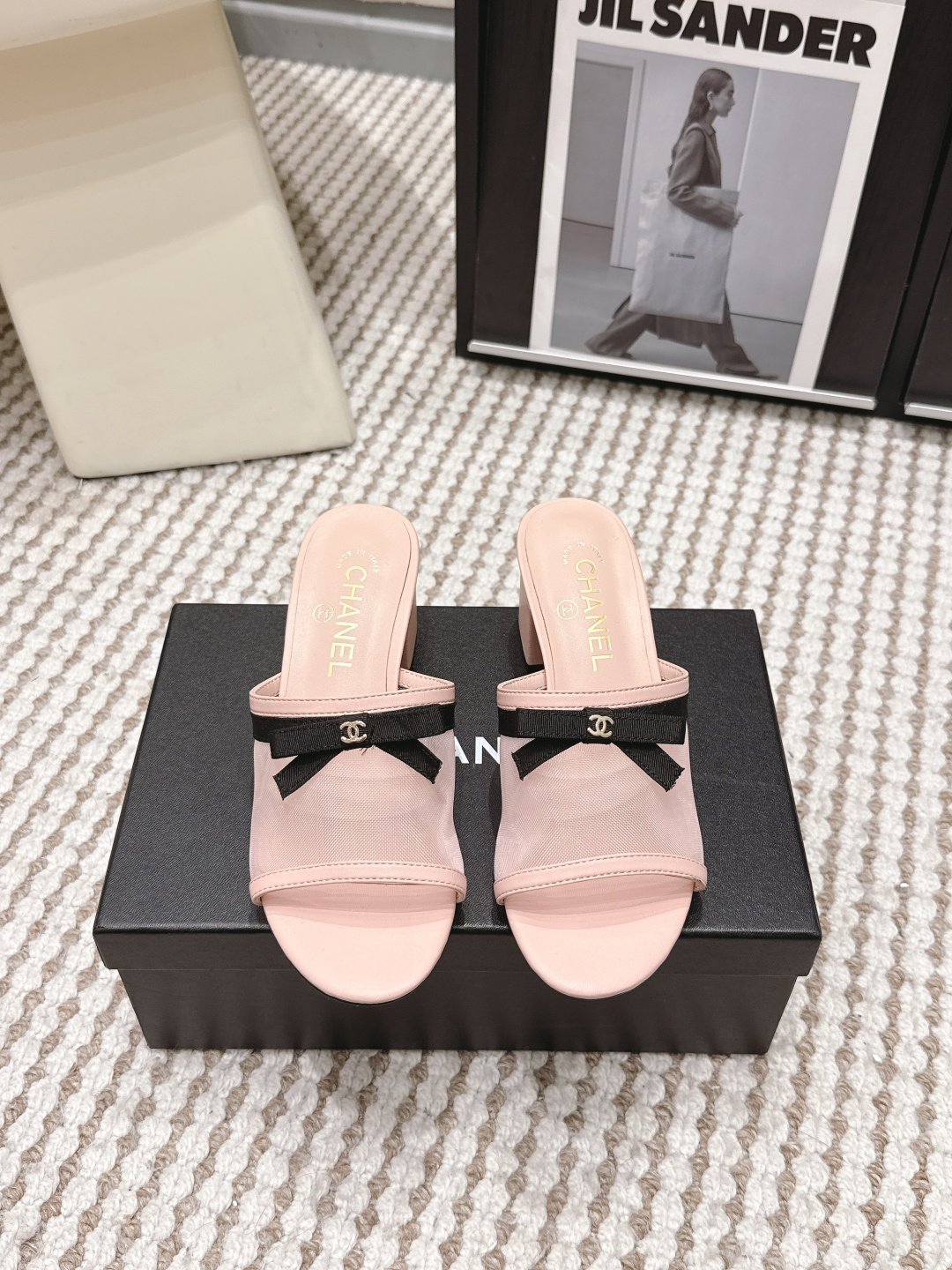 Мюли женские розовые с бантом Chanel
