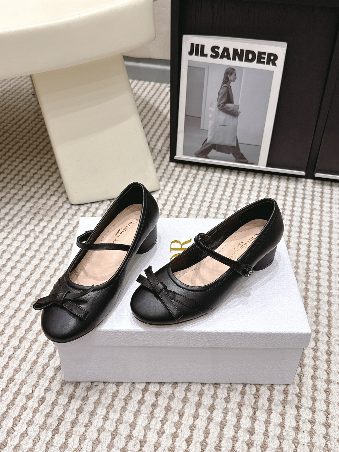 Женские черные балетки с бантом Dior