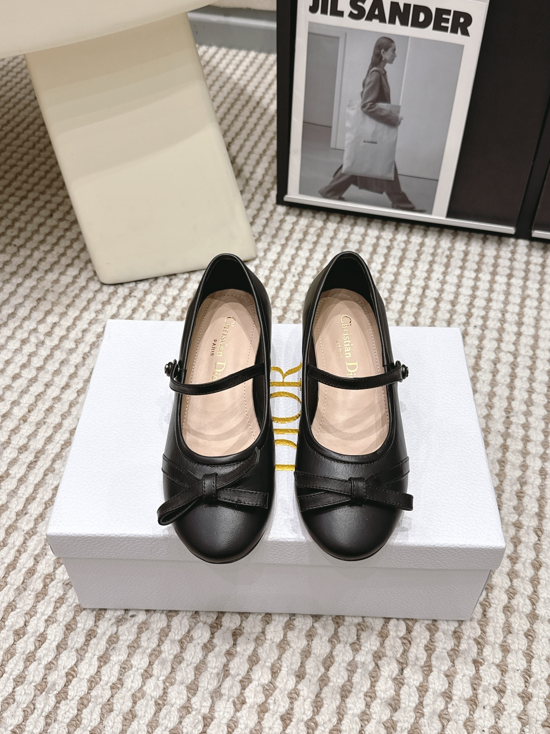 Женские черные балетки с бантом Dior
