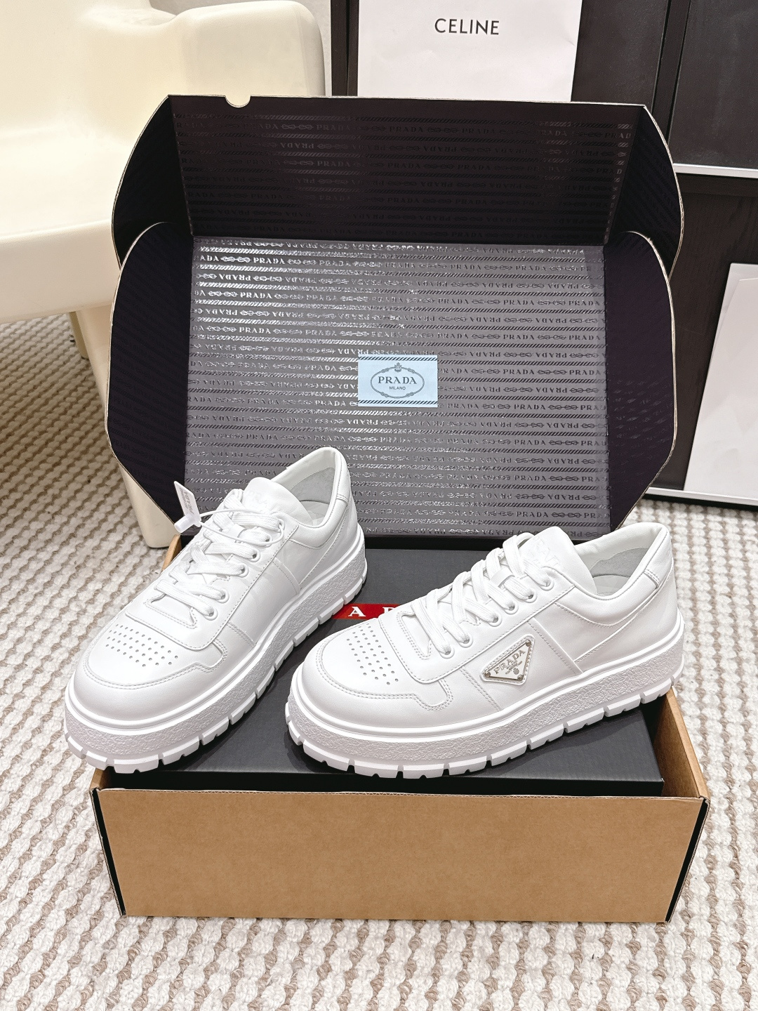 Prada Style White Leather Women's Shoes style reference detail image 3 from source 784865