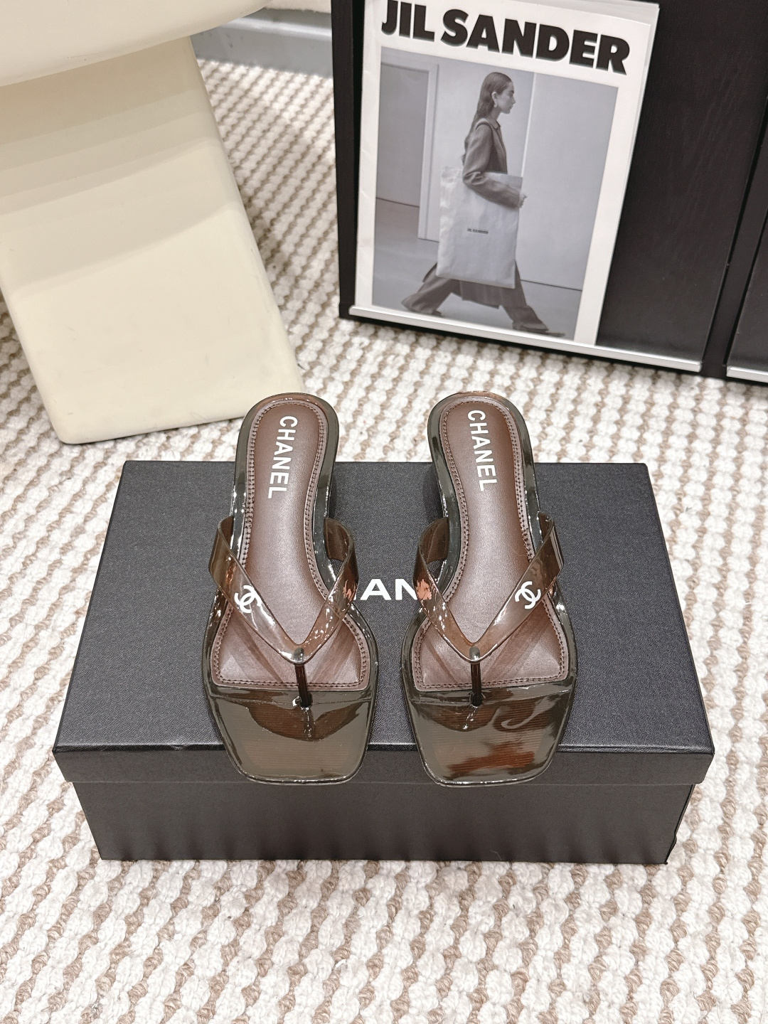 Женские прозрачные босоножки-шлепанцы с квадратным носом Chanel
