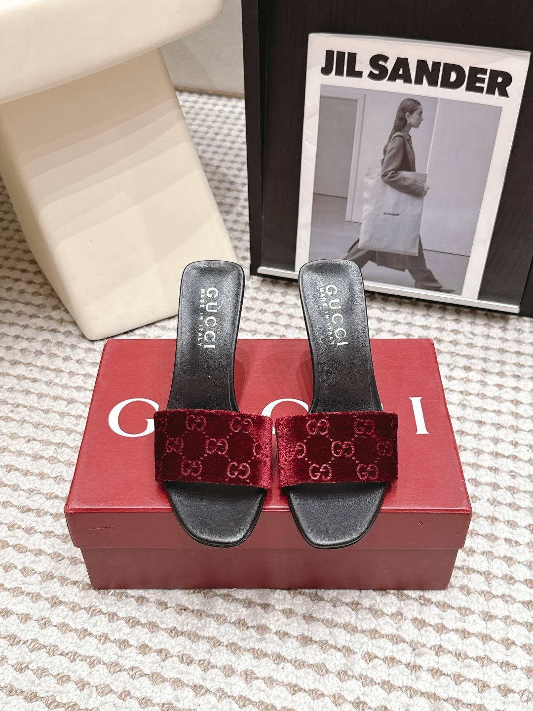 Женские мюли из бархата с логотипом Gucci, красный